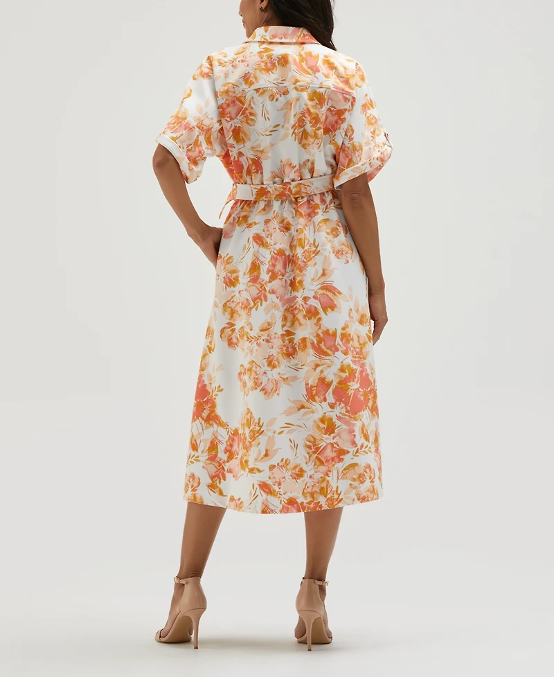 Ella Rafaella Petite Floral Print Utility Short Sleeve Shirt Dress