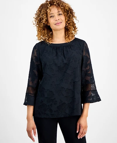 Jm Collection Women's Jacquard Lace-Trim Blouse, Exclusively at Macy's