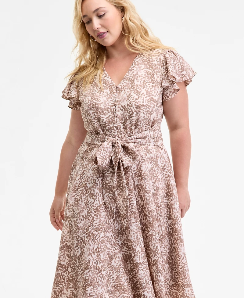 Vince Camuto Plus Printed Belted Midi Dress