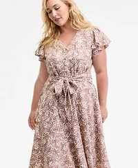 Vince Camuto Plus Printed Belted Midi Dress