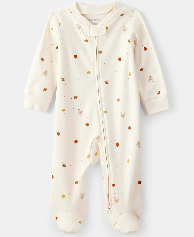 Carter's Baby Thanksgiving Turkey-Print Cotton Long-Sleeve Sleep & Play Footed Coverall