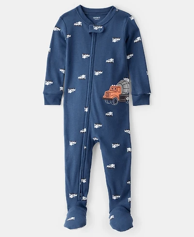 Carter's Baby Boys Construction-Print Cotton Long-Sleeve 2-Way-Zip 1-Piece Footed Pajamas