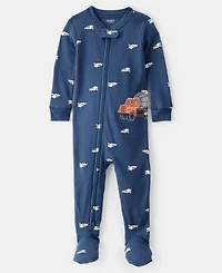 Carter's Baby Boys Construction-Print Cotton Long-Sleeve 2-Way-Zip 1-Piece Footed Pajamas