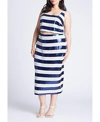 Eloquii Women's Plus Sequin Striped Crop Top