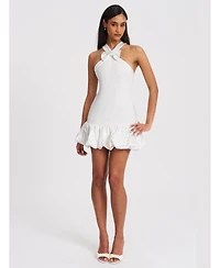 Miss Circle Women's Barbra White Cross Straps Bodycon Mini Dress with Bubble Hem