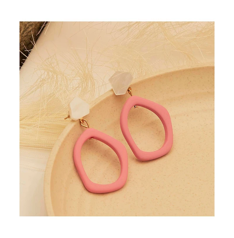 Sohi Women's Pink Pastel Circular Drop Earrings