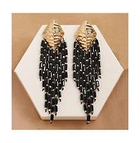 Sohi Women's Black Beaded Strand Drop Earrings