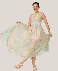 J Mendel Women's Floral Pleated Bodice Halter Midi Dress