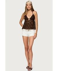Edikted Women's Sheer Crochet Babydoll Halter Top