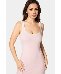 Bebe Women's Rib Contrast Square Neck Maxi Dress