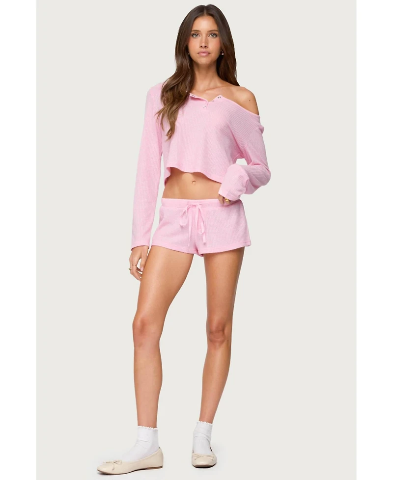 Edikted Women's Teddy Cropped Waffle Top