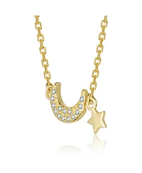 Rachel Glauber 14K Gold Plated with Clear Cubic Zirconia Moon & Star Pendant Necklace