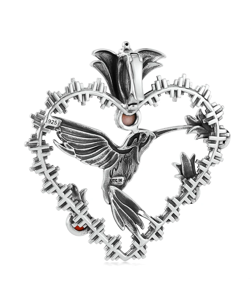 American West Jewelry Sterling Silver Multi-Gemstone Fritz Casuse Heart Hummingbird Pendant Enhancer
