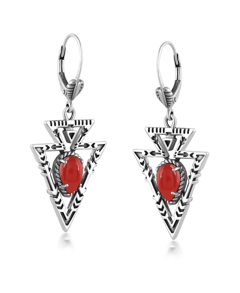 American West Jewelry Sterling Silver Red Onyx Arrowhead Lever Back Earrings