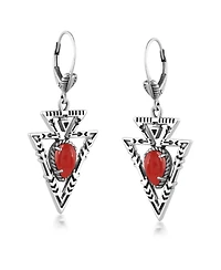 American West Jewelry Sterling Silver Red Onyx Arrowhead Lever Back Earrings