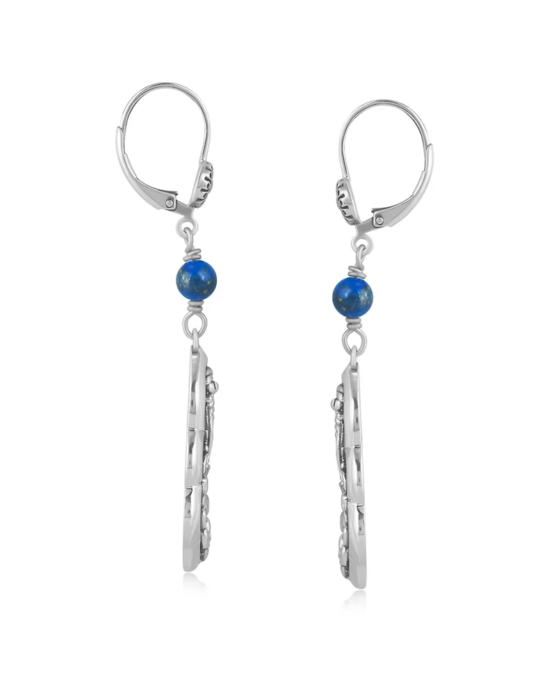 American West Jewelry Sterling Silver Lapis Flower Gemstone Bead Lever Back Earrings