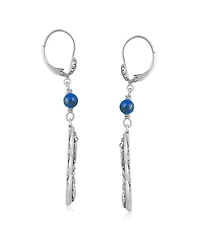 American West Jewelry Sterling Silver Lapis Flower Gemstone Bead Lever Back Earrings