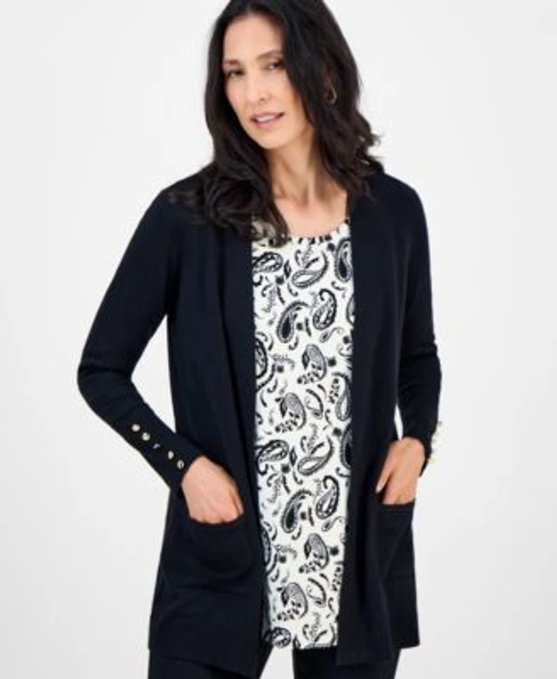Jmc Collection Womens Slim Leg Pull On Pants Paisley Top Flyaway Cardigan