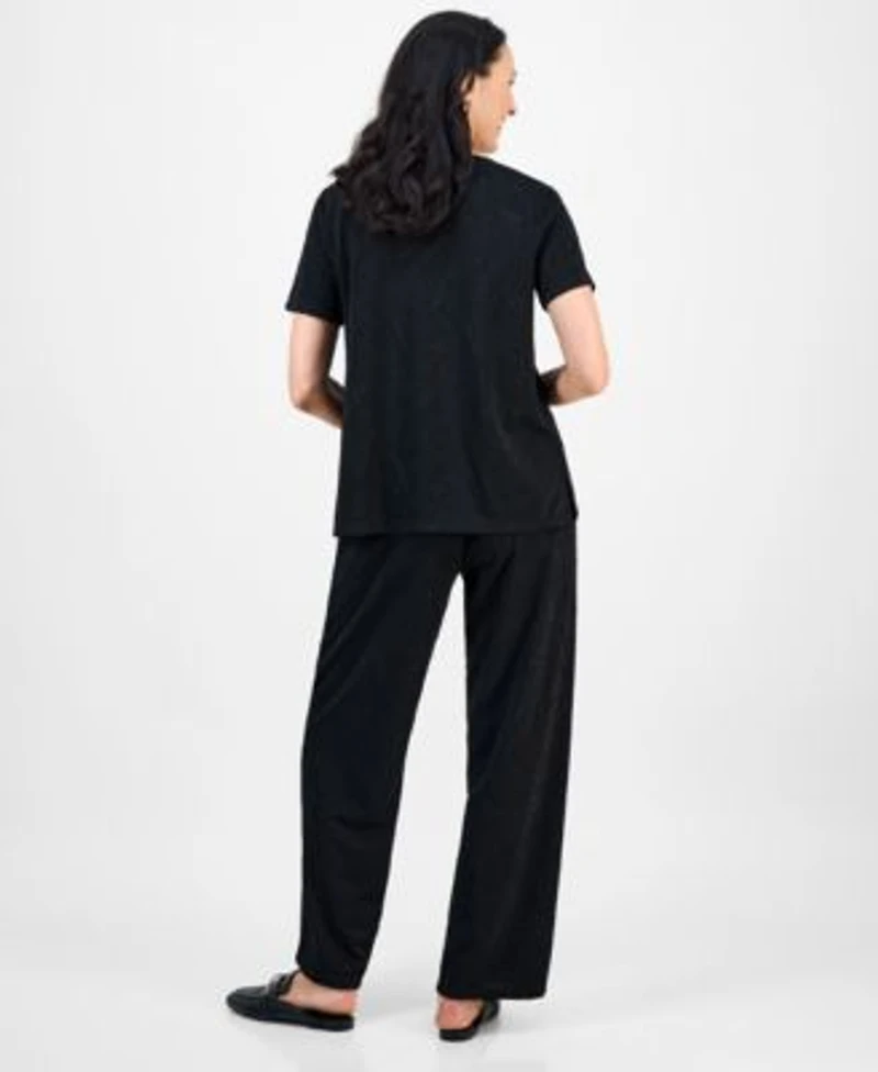 Jm Collection Womens Ring Detail Top Textured Knit Pants