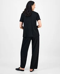 Jm Collection Womens Ring Detail Top Textured Knit Pants