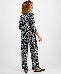 Jm Collection Womens Printed 3 4 Sleeve Swing Top Pull On Pants