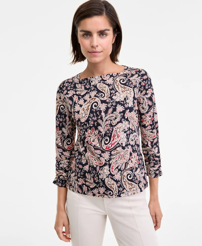 Nautica Jeans Women's Boat-Neck Paisley-Print Top