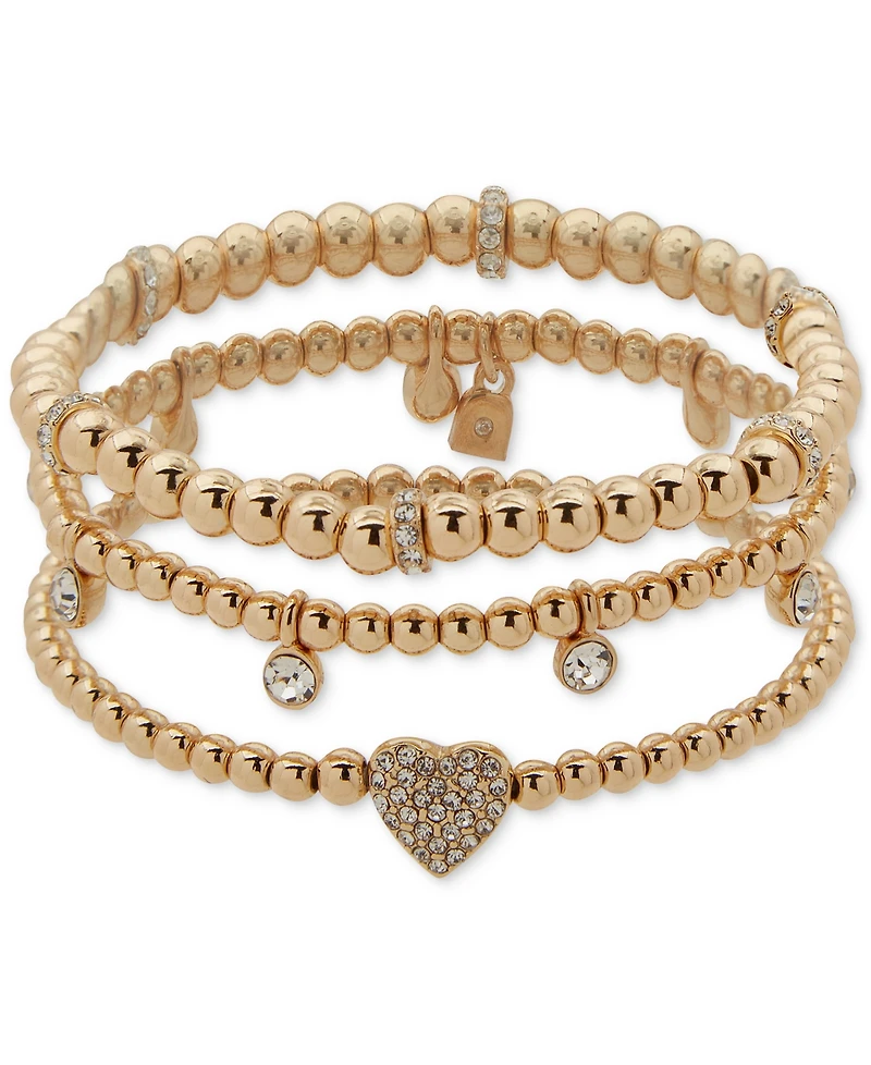 Nine West 3-Pc. Set Crystal Heart Stretch Bracelets