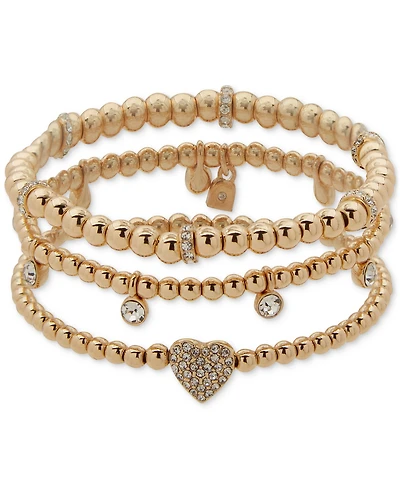 Nine West 3-Pc. Set Crystal Heart Stretch Bracelets
