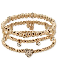 Nine West 3-Pc. Set Crystal Heart Stretch Bracelets