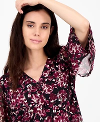 Ak Anne Klein Petite Floral-Print Bell-Sleeve Blouse