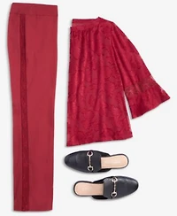 Jm Collection Womens Jacquard Lace Blouse Lace Panel Pants