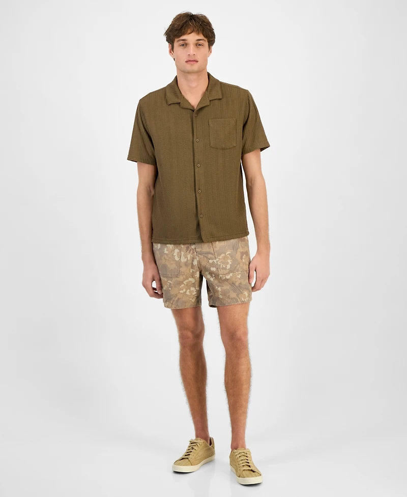 Sun + Stone Men's Textured Chevron Knit Short Sleeve Button-Front Camp Shirt, Created for Macy's