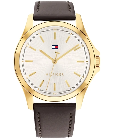 Tommy Hilfiger Men's Quartz Dark Brown Leather Strap Watch, 42mm