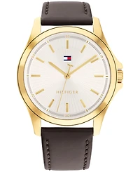 Tommy Hilfiger Men's Quartz Dark Brown Leather Strap Watch, 42mm