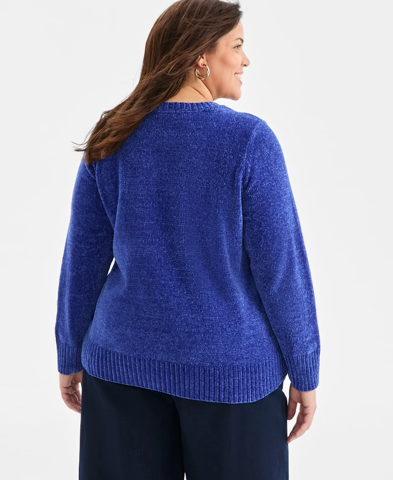 Style & Co Plus Crewneck Chenille Long-Sleeve Sweater, Macy's Exclusive