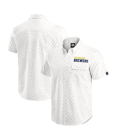 Darius Rucker Collection by Fanatics Men's Cream Milwaukee Brewers Printed Button-Down Shirt