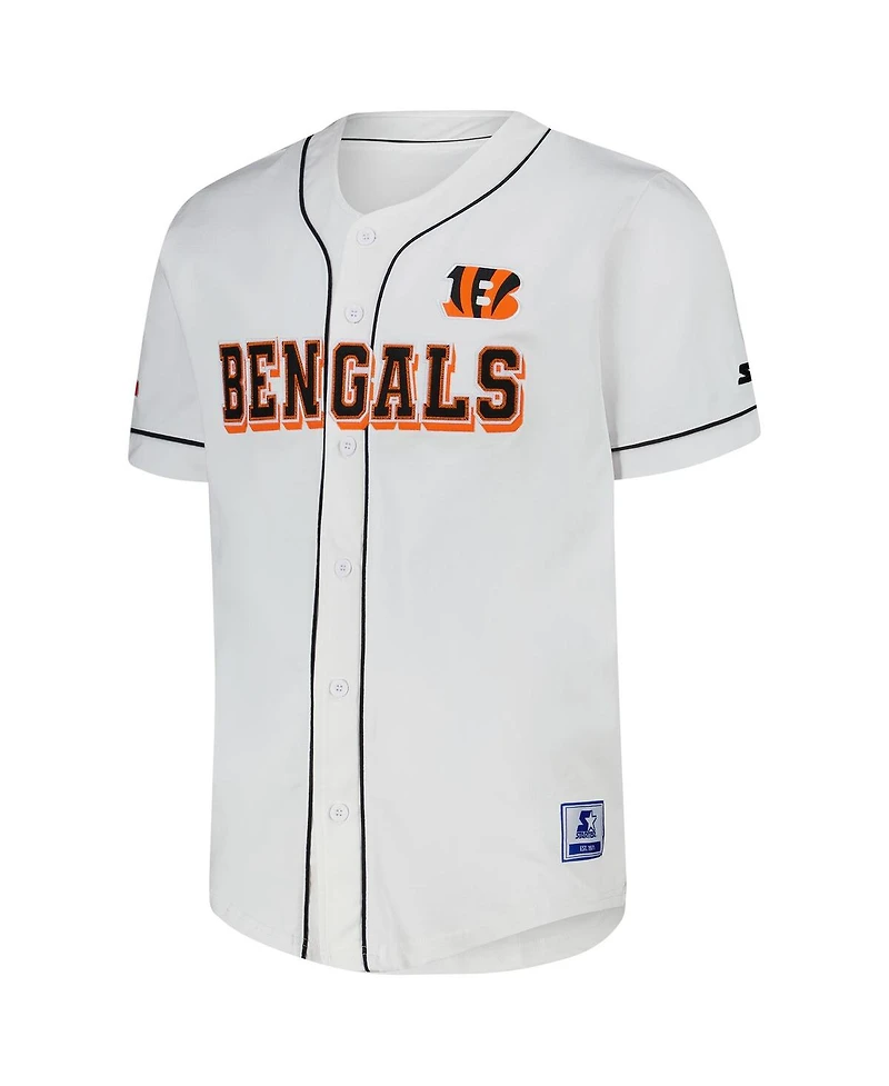 Starter Men's White Cincinnati Bengals Relay Full-Button Baseball Jersey