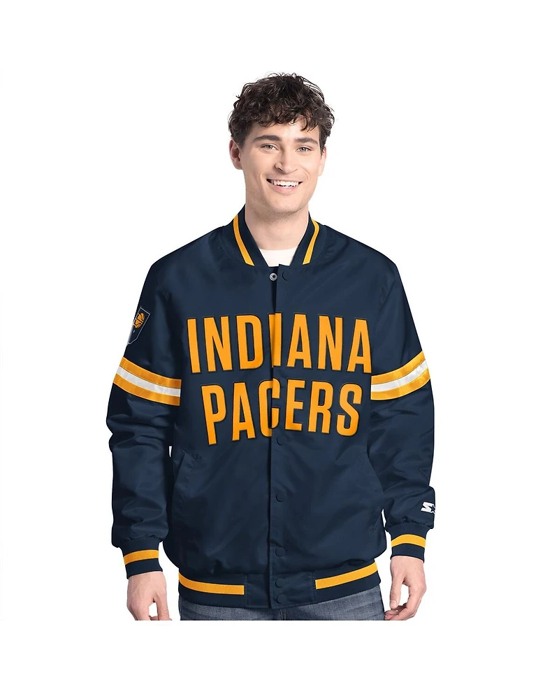 Starter Men's Navy/Gold Indiana Pacers Scout Full Snap Varsity Jacket