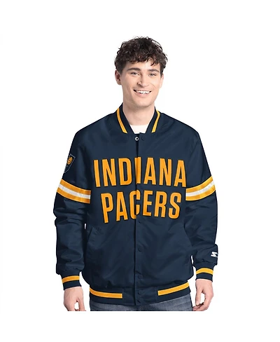 Starter Men's Navy/Gold Indiana Pacers Scout Full Snap Varsity Jacket