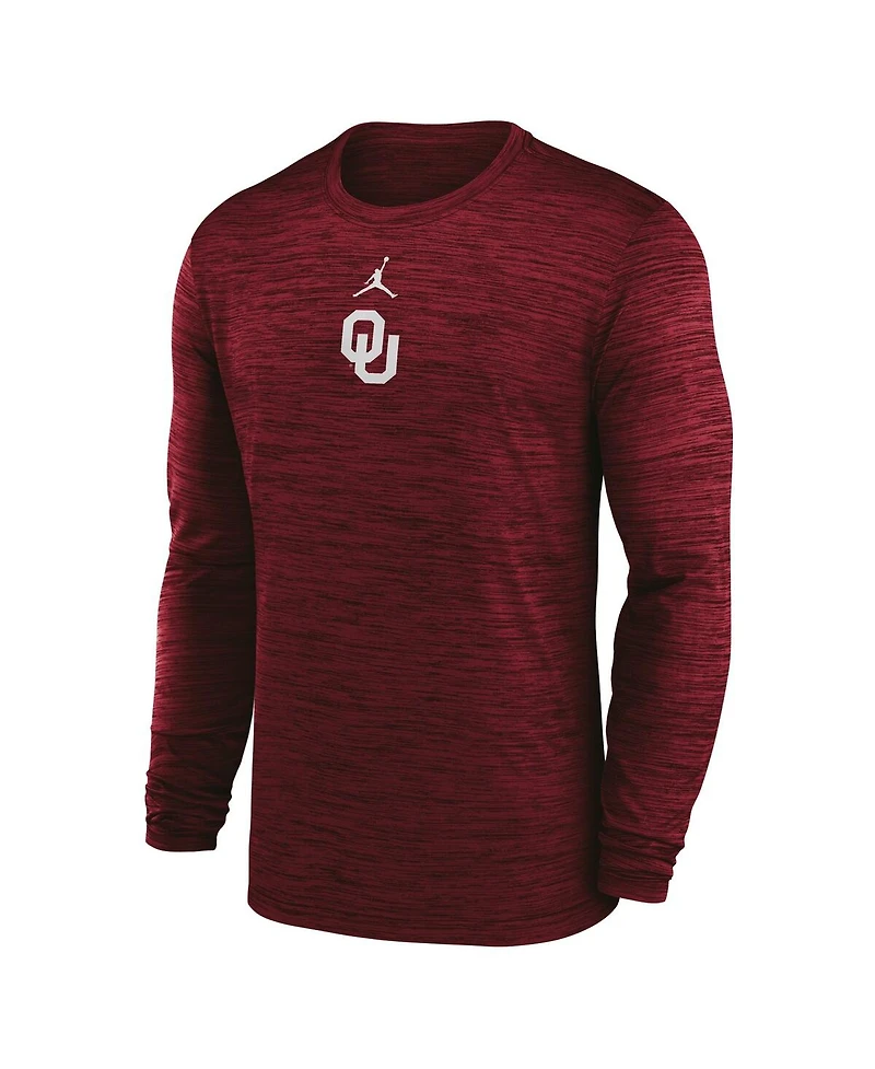 Jordan Men's Crimson Oklahoma Sooners 2025 Sideline Velocity Performance Long Sleeve T-Shirt