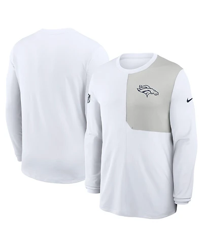 Nike Men's White Denver Broncos Sideline Coach Uv Performance Long Sleeve T-Shirt
