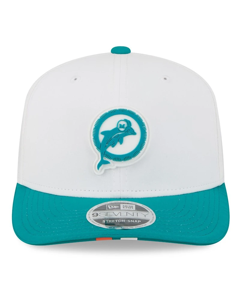 New Era Men's White/Aqua Miami Dolphins 2025 Nfl Training Camp Throwback Logo 9SEVENTY Adjustable Hat