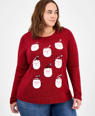 Holiday Lane Plus Size Smile-Santa-Graphic Sweater