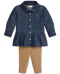 Polo Ralph Lauren Baby Girls Denim Peplum Shirt & Leggings Set
