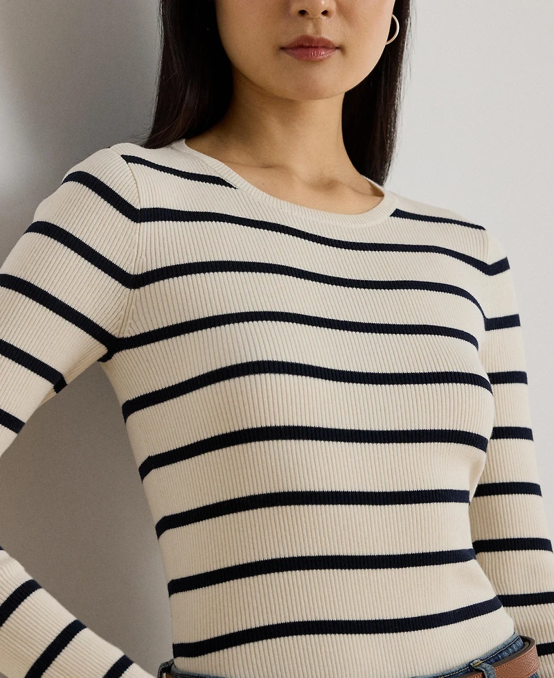 Lauren Ralph Lauren Women's Striped Rib-Knit Crewneck Sweater