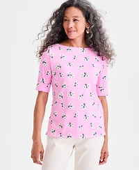Style & Co Petite Floral Chintz Boat-Neck Elbow-Sleeve Top, Macy's Exclusive