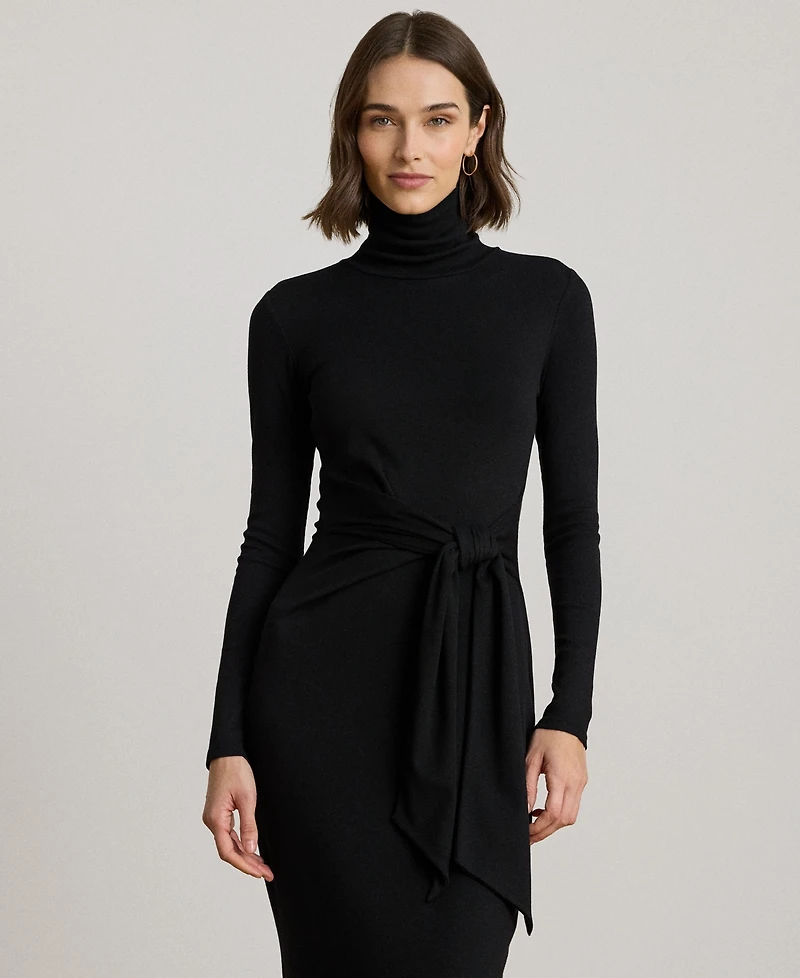 Lauren Ralph Women's Tie-Front Turtle Neck Dress
