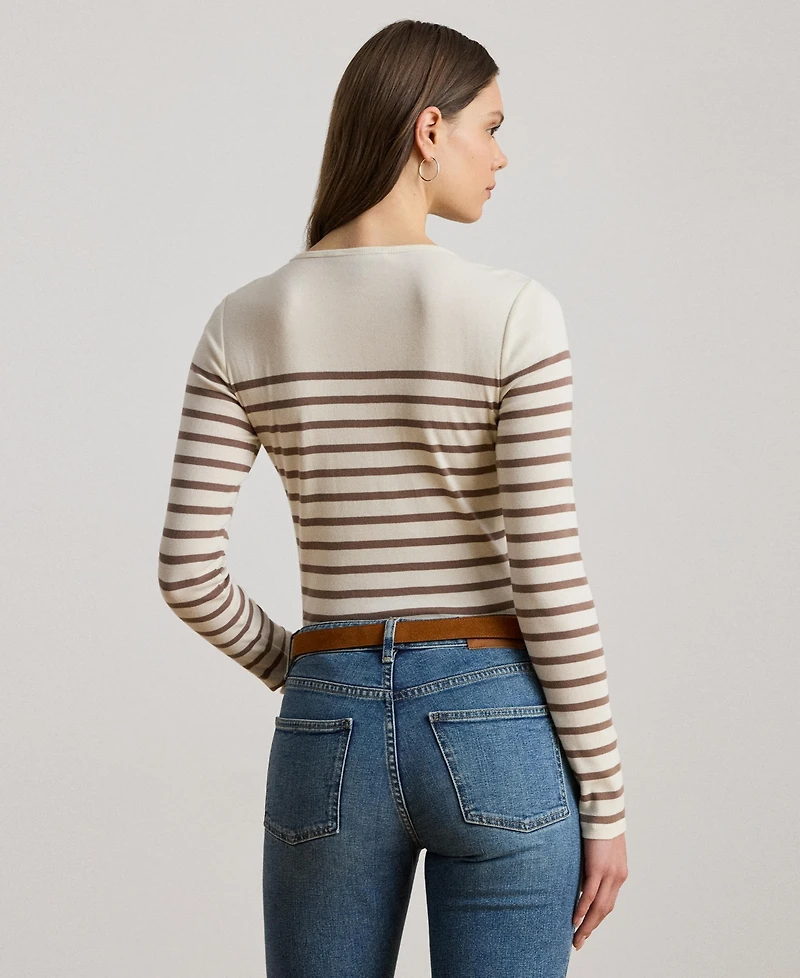 Lauren Ralph Women's Striped Cotton Long-Sleeve Tee