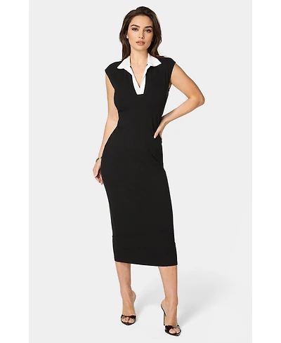 Bebe Women's Colorblock Rib Column Dress with Collar