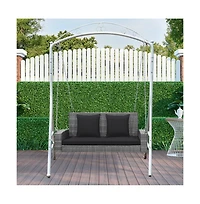 2-Person Patio Pe Wicker Hanging Porch Swing Bench Chair Cushion 800 Pounds